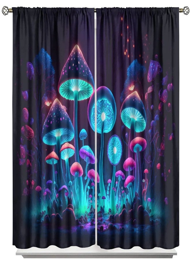 LOMADIA Mushroom Curtain, Retro Abstract Dream Mushroom Home Decor Windows Rod Pocket Curtain for Bedroom Living Room Kitchen Office Drapes 42x63in - Image 1